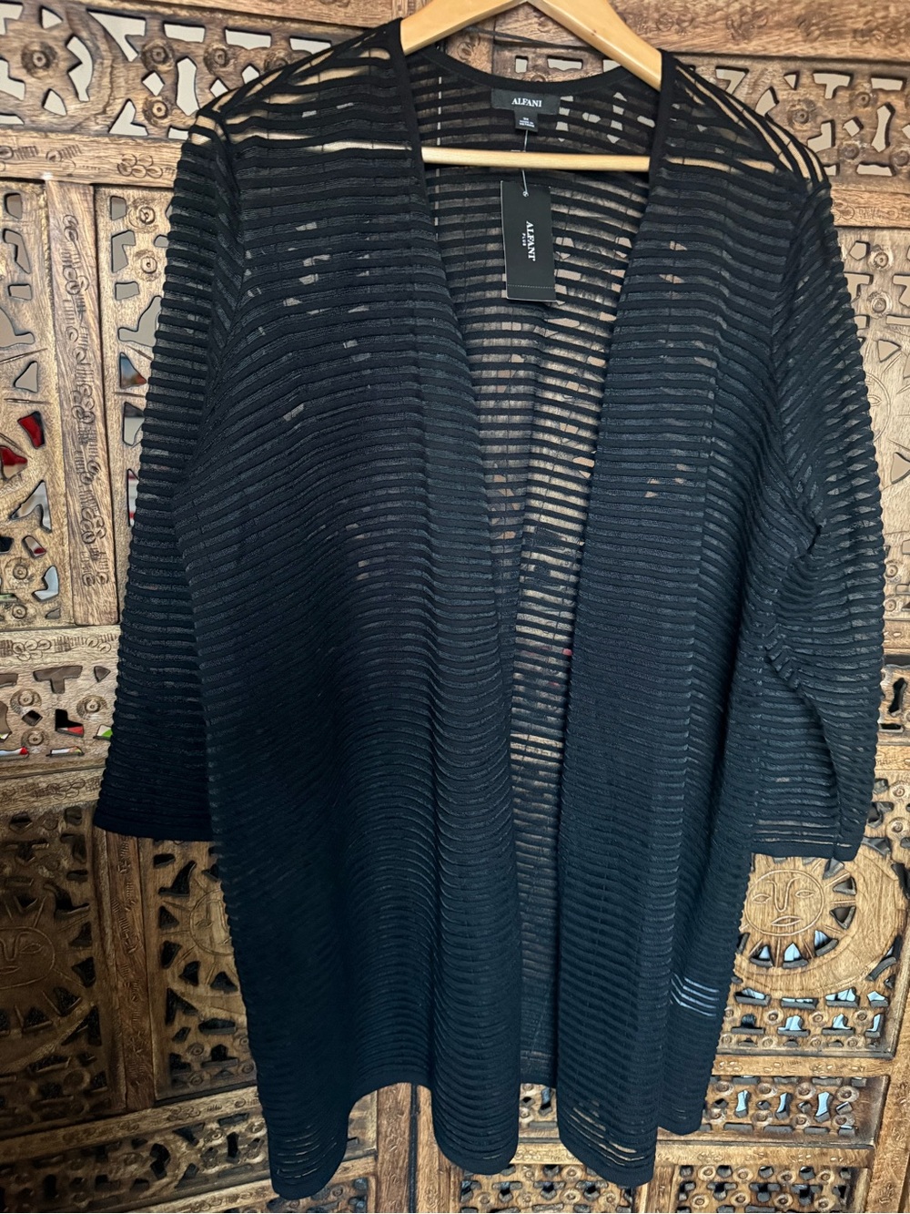 NWT Alfani Black Open-Front Sheer Stripe Cardigan SZ 3X